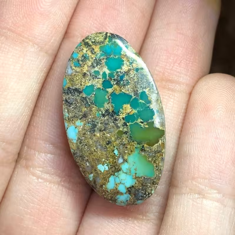 نگین فیروزه نیشابوری کاملا طبیعی بسیار فاخر و محشر سایر مدالی تراش بیضی شکل بسیار کمیاب و چند رنگ کد 208