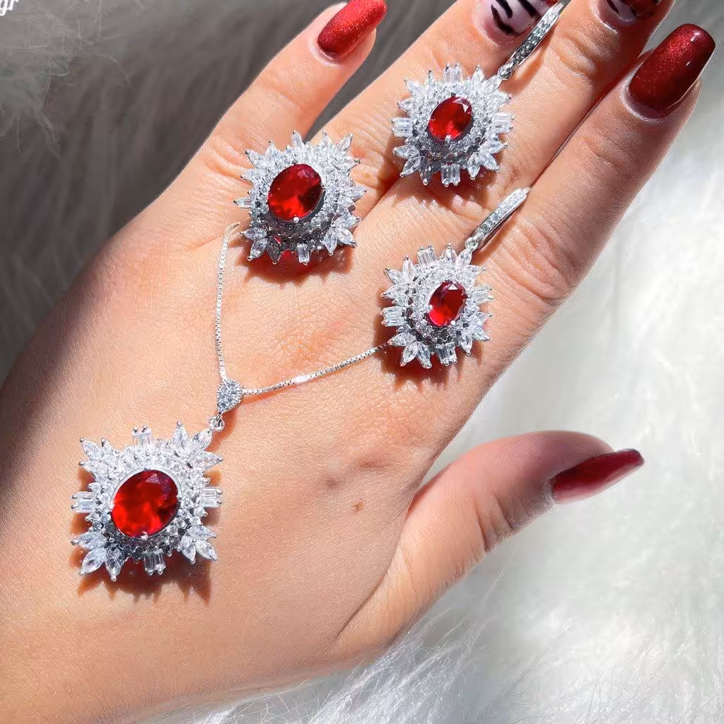 نیم ست نقره 925 طرح جواهر