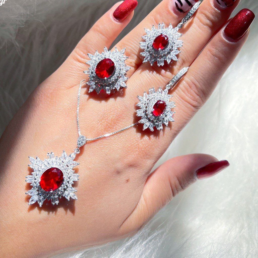 نیم ست نقره 925 طرح جواهر