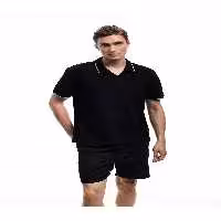 تی شرت یقه پولو مشکی مردانه کنتراست مفصل پنبه کوتاه آستین و باریک Koton