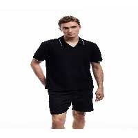 تی شرت یقه پولو مشکی مردانه کنتراست مفصل پنبه کوتاه آستین و باریک Koton