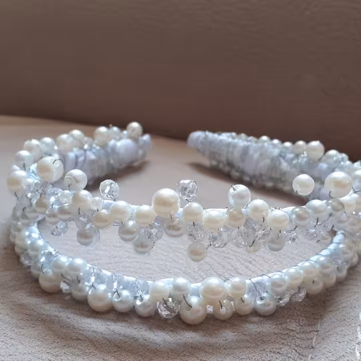 تل دوبل مرواریدی سفید مخصوص عروسی و فرمالیته