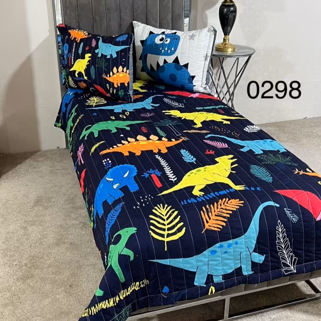 روتختی یک نفره 4 تکه چاپ دیجیتال سه بعدی دورو   jurassic2( ضمانت پرز ورنگ )