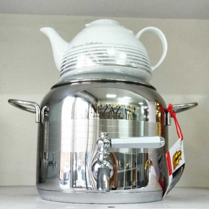 کتری قوری استیل با قوری چینی