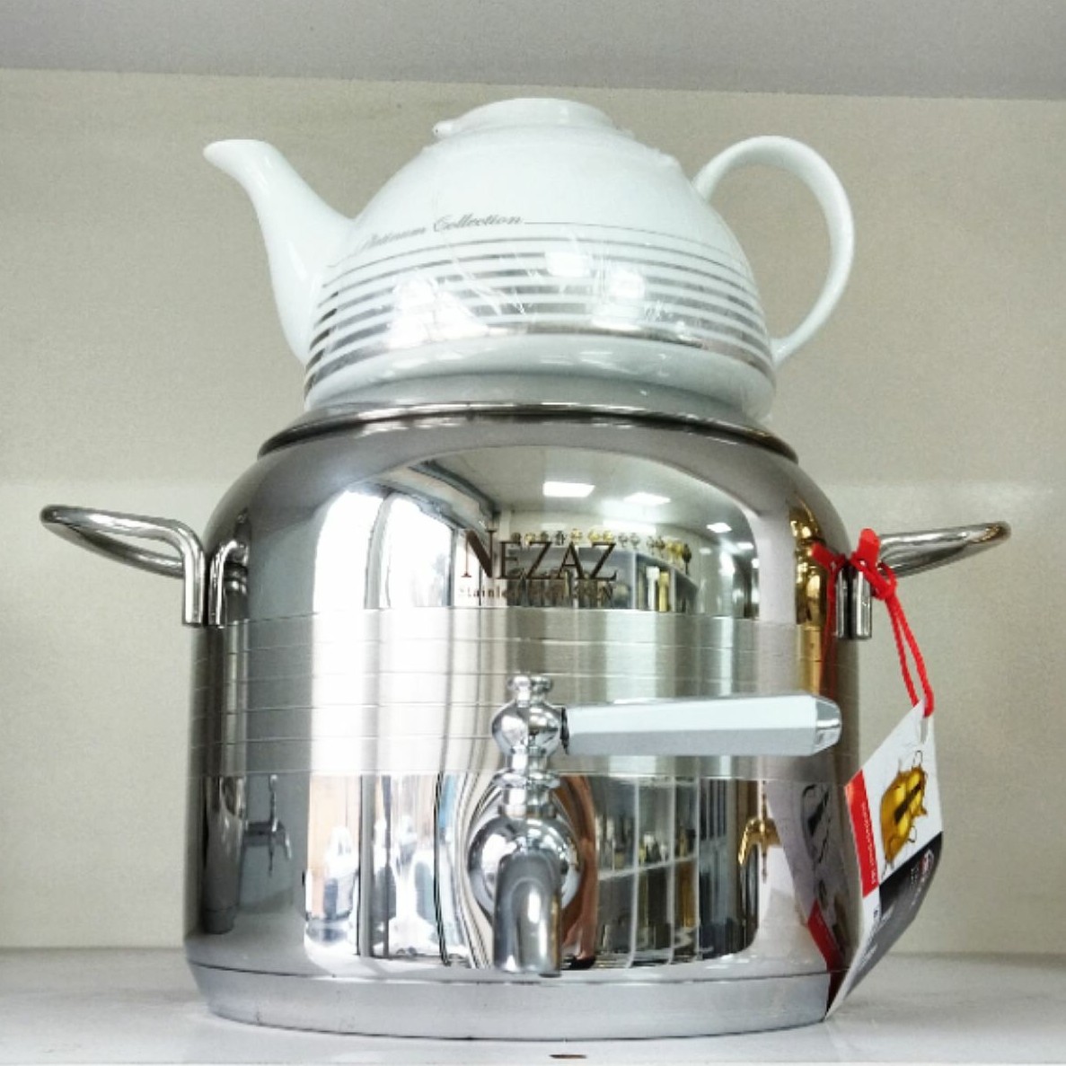 کتری قوری استیل با قوری چینی