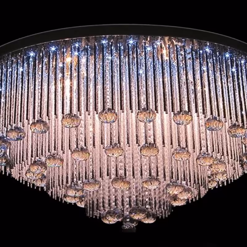 لوستر کریستالی سقفی گرد قطر50  سانت سفید بهمراه ریموت کنترل