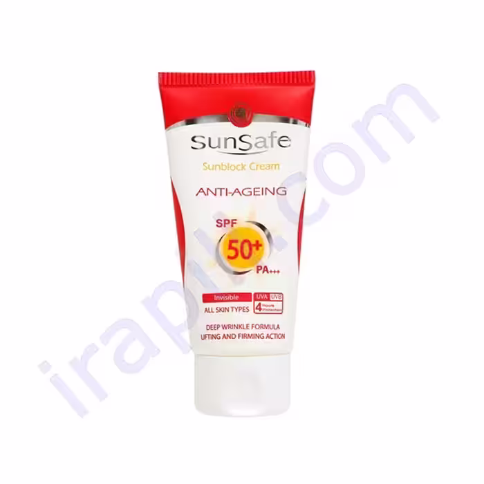 کرم ضد آفتاب و ضد چروک بی رنگ SPF50 انواع پوست سان سیف 50 میلی لیتر