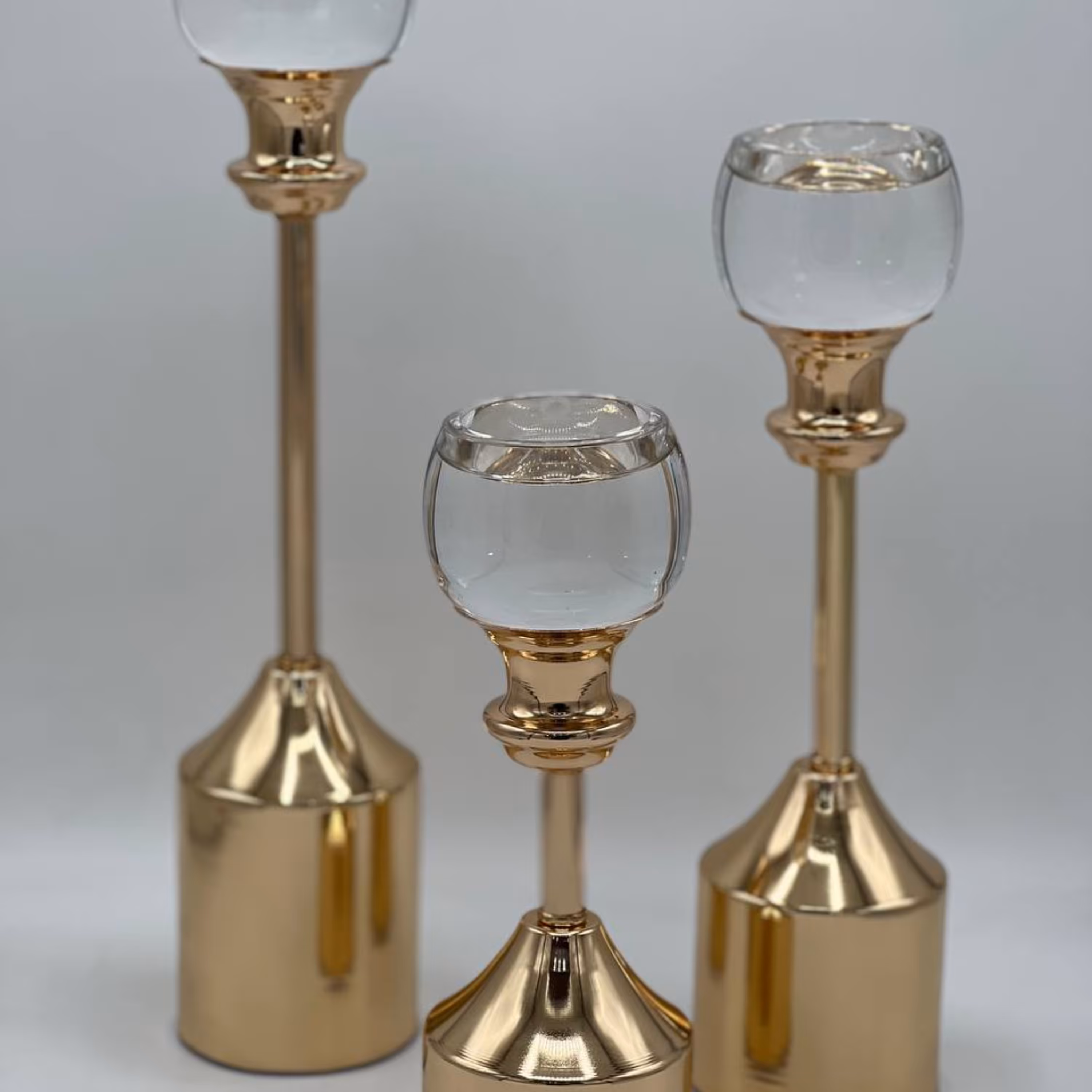 ست شمعدان سه سایز اکرولیک طلایی و نقره ای کد 17-16-15-2005