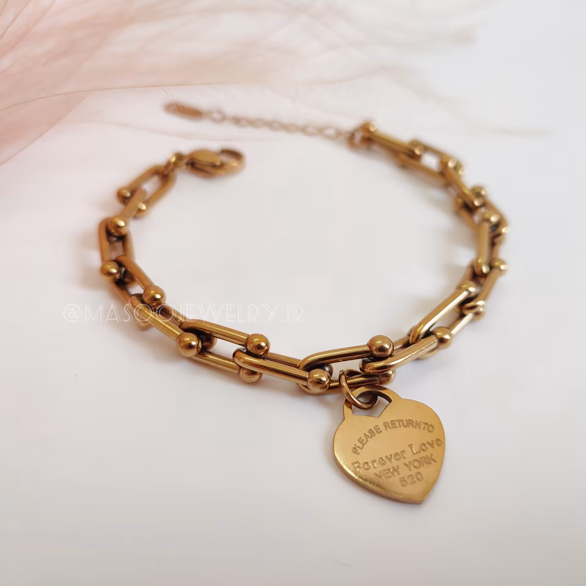 دستبند استیل برند تیفانی با آبکاری طلا
