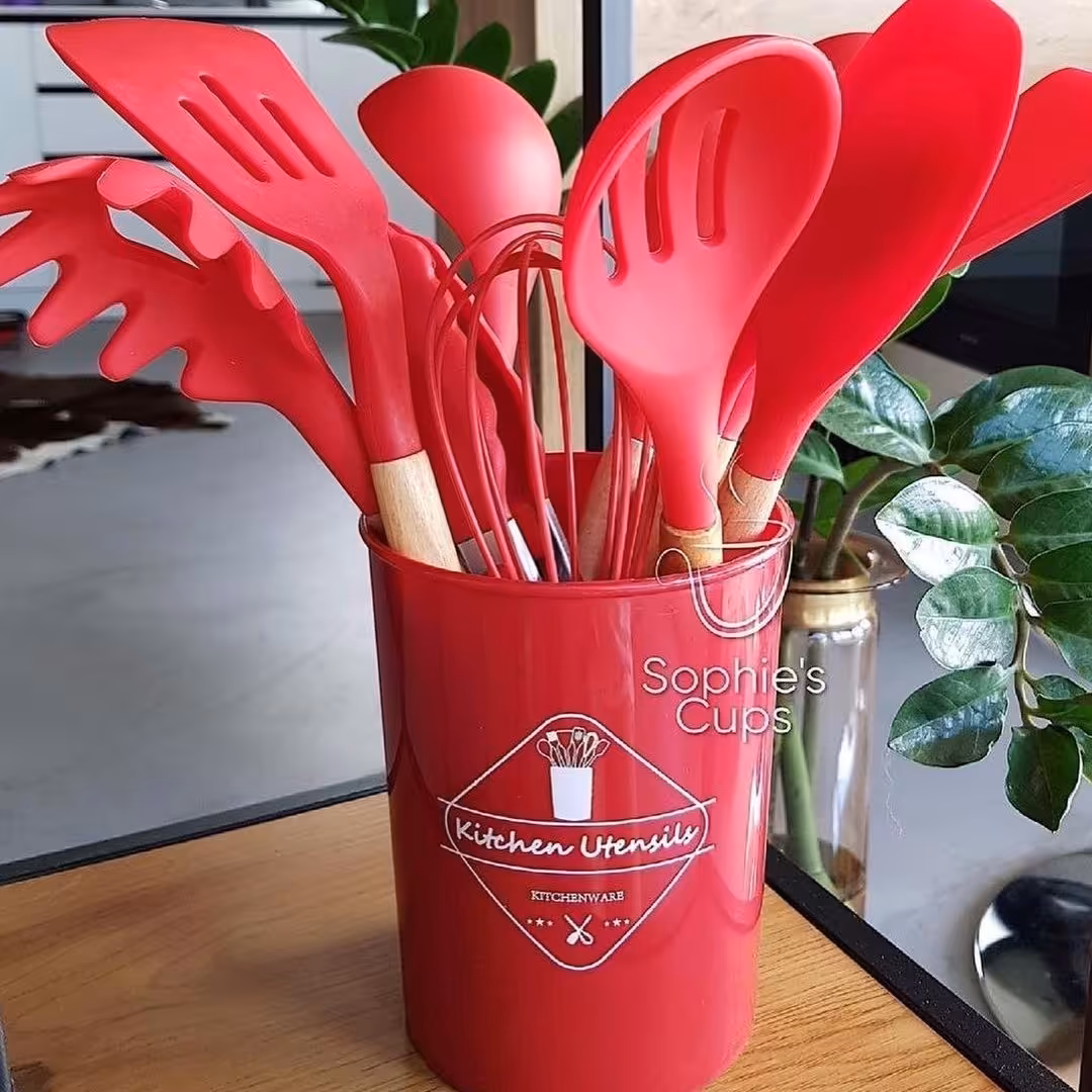 کفگیر ملاقه سسیلکیونی 12 تکه قرمز