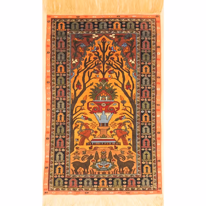 فرش دستبافت  دورو  تمام  ابریشم-70 - 110