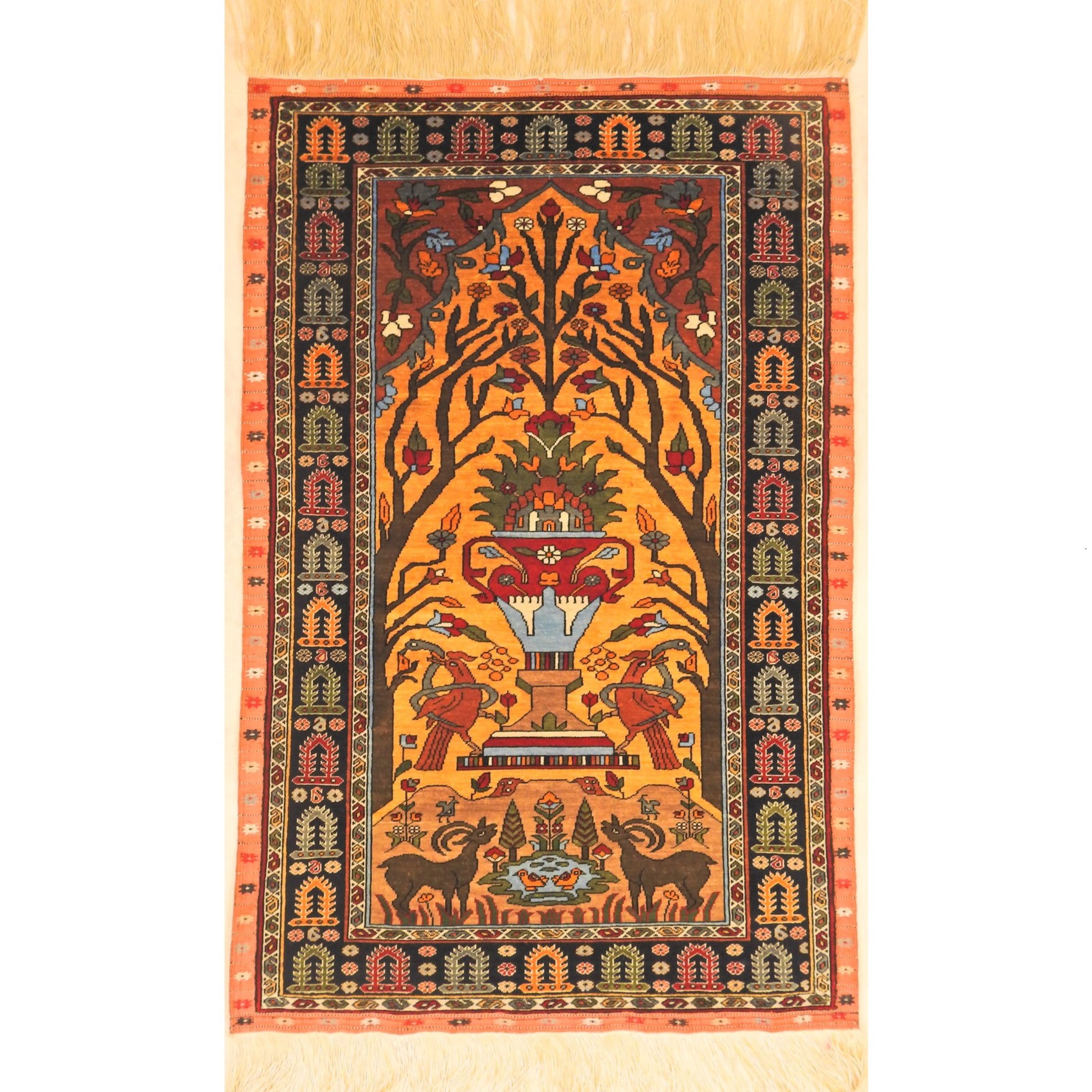 فرش دستبافت  دورو  تمام  ابریشم-70 - 110