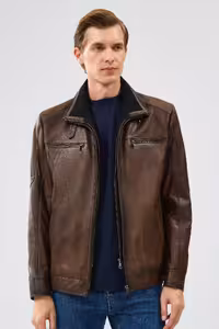 کت چند رنگ مردانه ژاکت چرمی قهوه ای Derimod