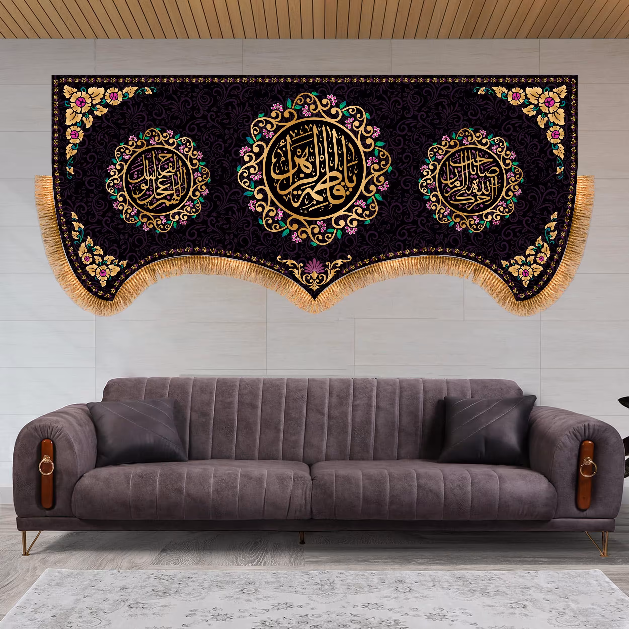 پرچم پشت منبری شهادت حضرت زهرا سایز 300x140 سانتی متر 
کد 5551
