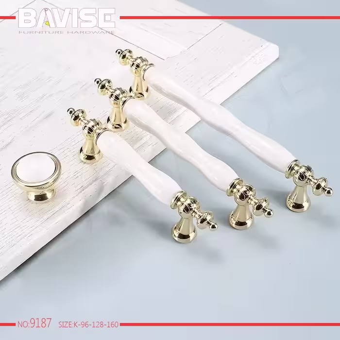 دستگیره کابینت سرامیکی - کد 9187 - سایز 128 میلیمتری - وارداتی - مناسب کابینت های گلاس سفید، انزو، ممبران