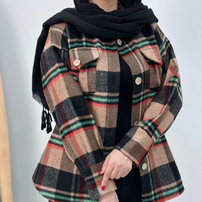 شکت پشمی موهر دار چهارخونه مدل پرستو - کد 1736 - 1