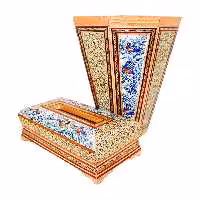 ست جعبه دستمال کاغذی و سطل زباله ممتاز خاتم کاری (مدل گل و مرغ آبی برجسته)(گارانتی 120 ماهه)