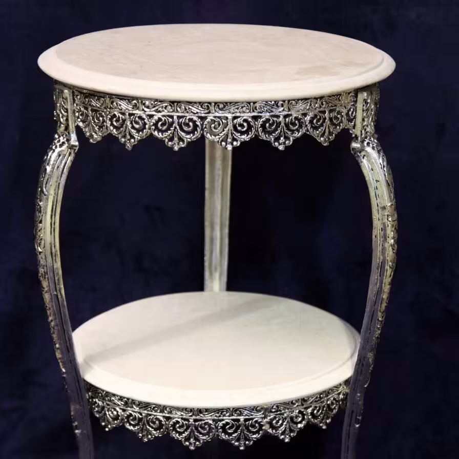 میز گرد 2طبقه آبکاری آنتیک ونقره وزرد با ضمانت وتنوع مدل هزینه کرایه وپس کرایه به عهده مشتری میباشد