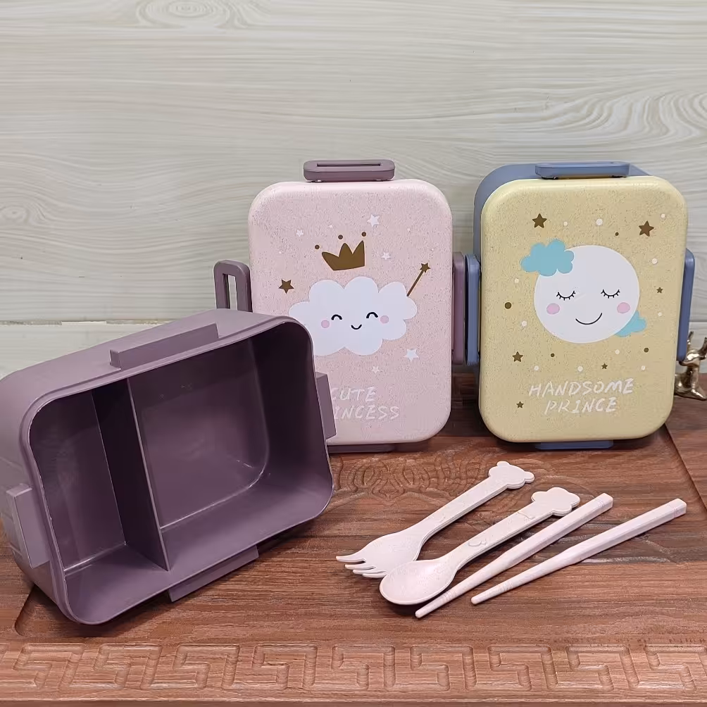 ظرف غذای گیاهی درب دار با قاشق و چنگال و چاپستیک با کیفیت عالی(لانچ باکس)  