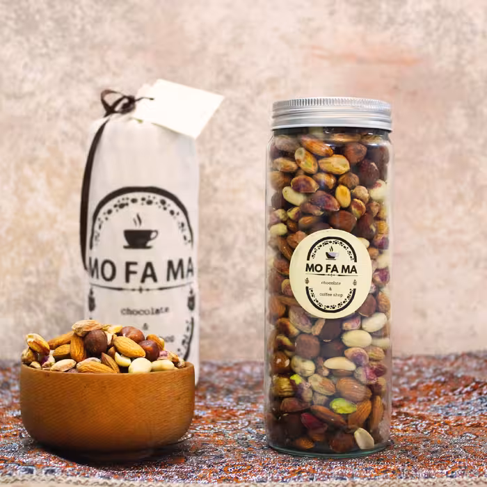 آجیل 4 مغز  خام ممتاز  400 گرمی  شیشه ای 