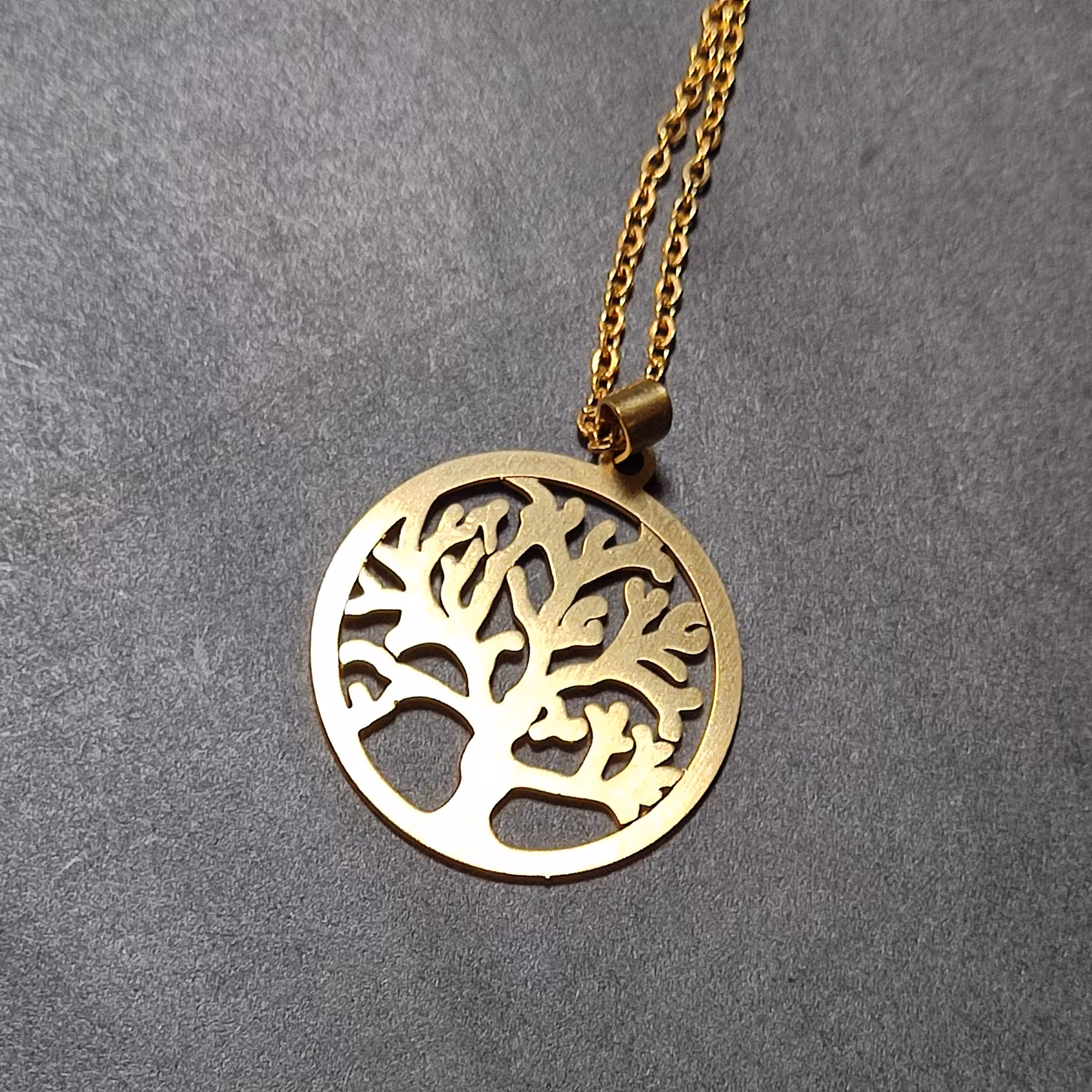 گردنبند پلاک طرح درخت طلایی رنگ ثابت ضد حساسیت استیل