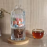 قندان شیشه ای طرح بلبل دو طبقه پاشاسازه