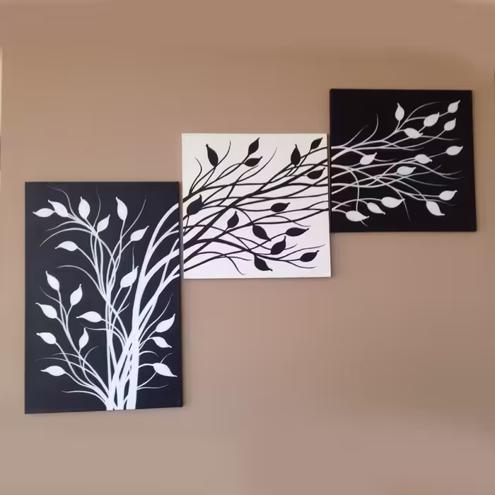 تابلو نقاشی سه تیکه طرح برگ کد 230