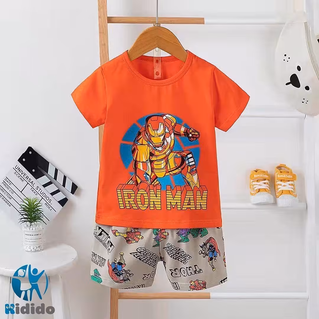 لباس کودک  فانتزی پسرونه  ست خونگی iron man  بسیار زیبا و راحت
