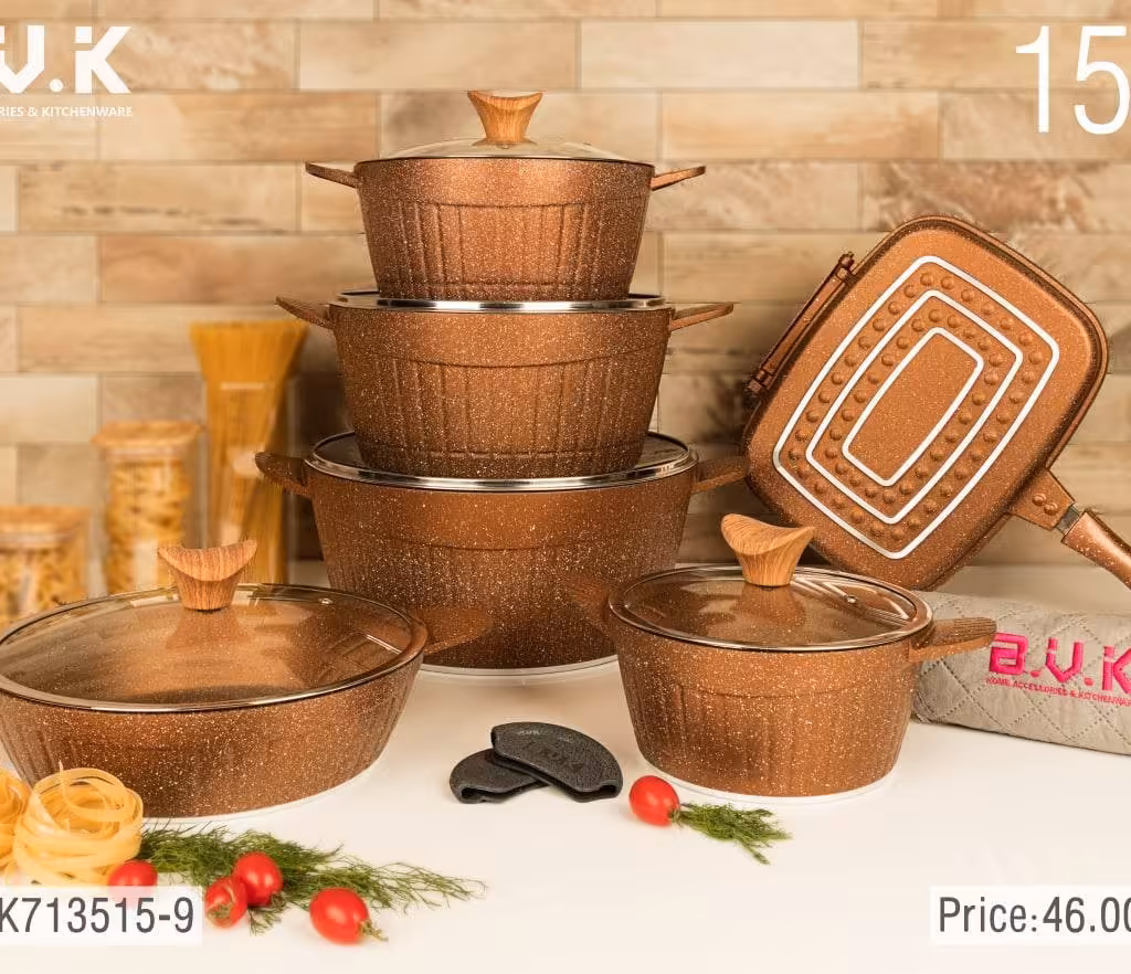 سرویس قابلمه گرانیتی 15 پارچه بی وی کی BVK آجری کد 9-713515