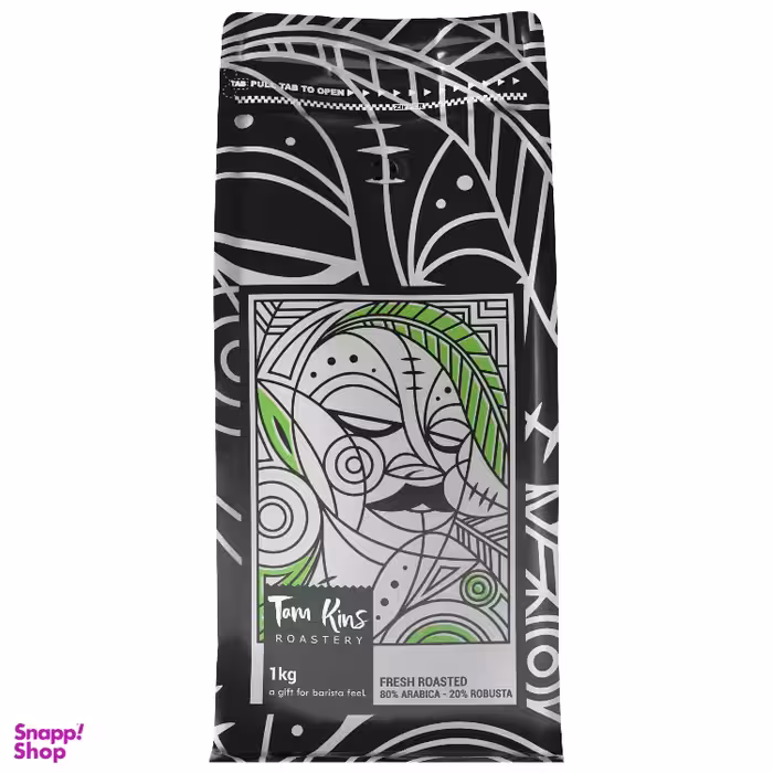 دانه قهوه میکس 80% عربیکا تام کینز وزن 1 کیلوگرم