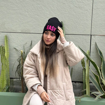 کلاه بافت نخ اکریلیک طرح EASY رنگ مشکی