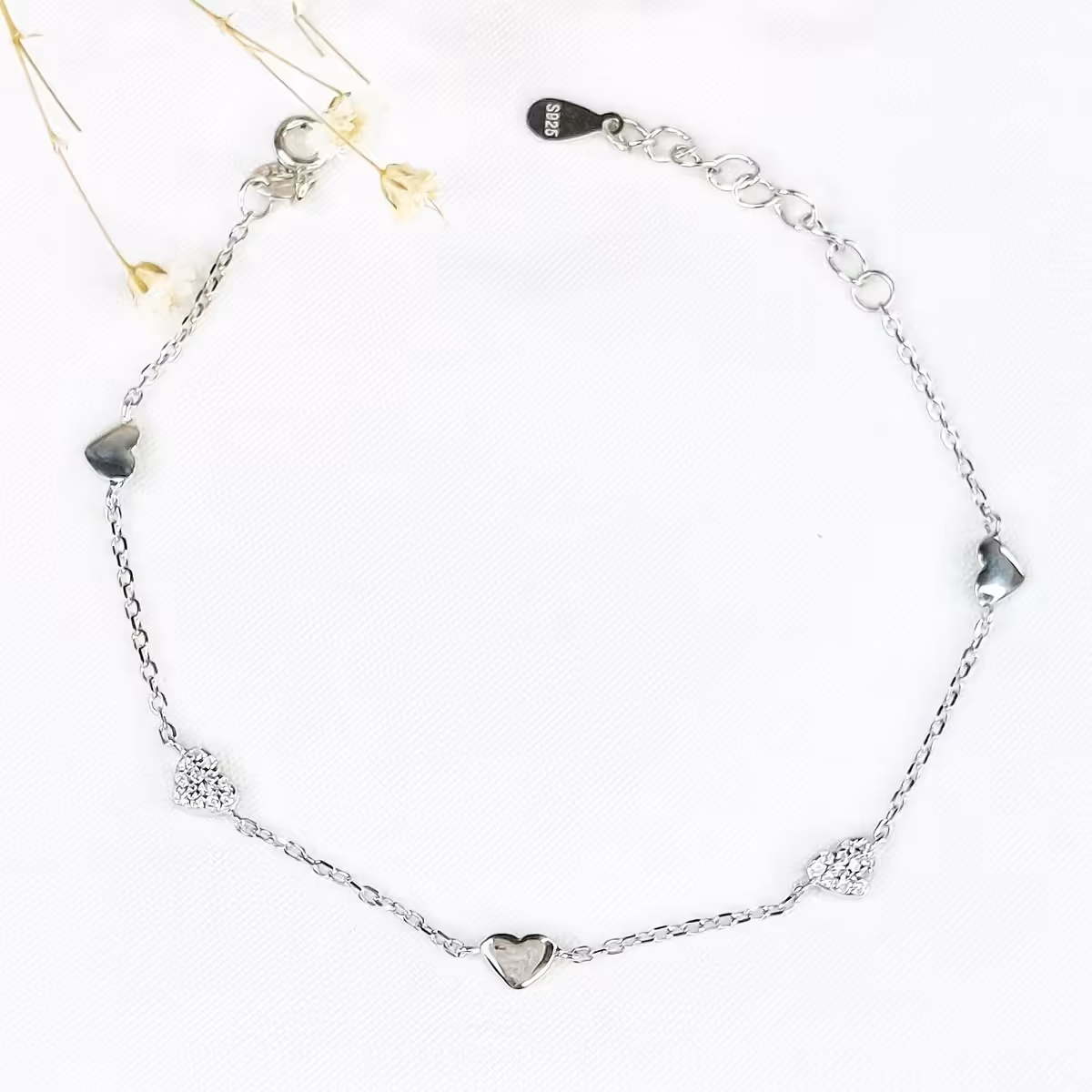دستبند نقره قلب دار با نقره925 کد 10531