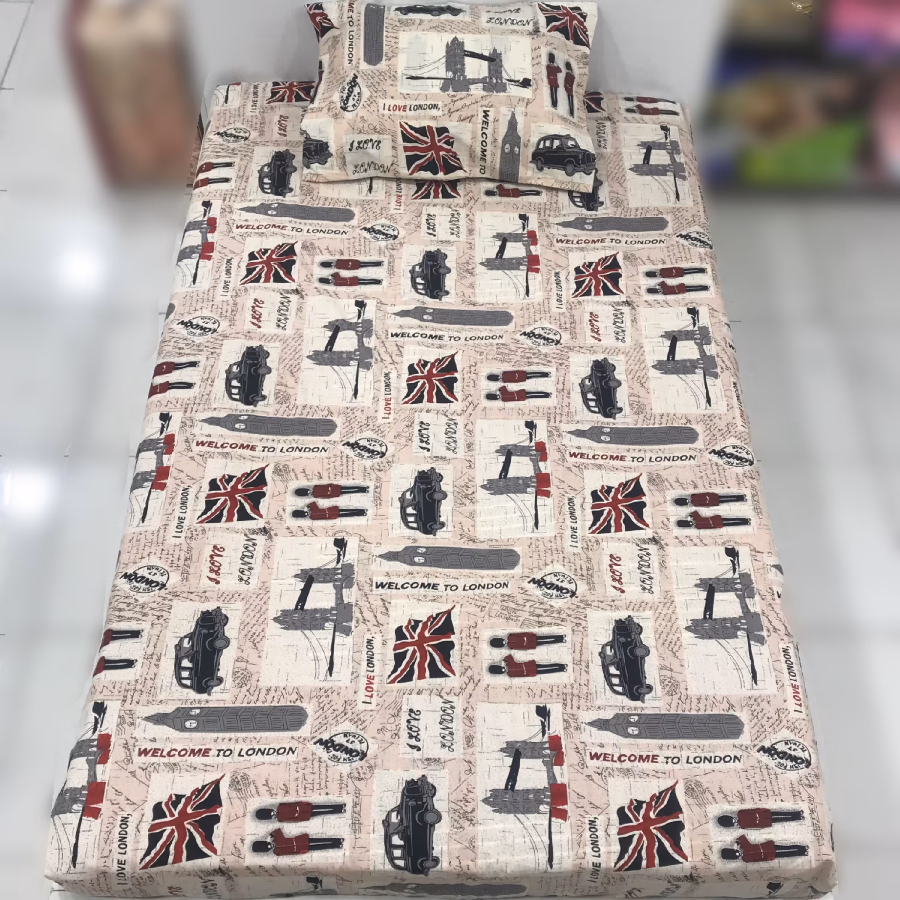 نیم ست ملحفه کشدار یکنفره 90 و روبالشی طرح انگلیس