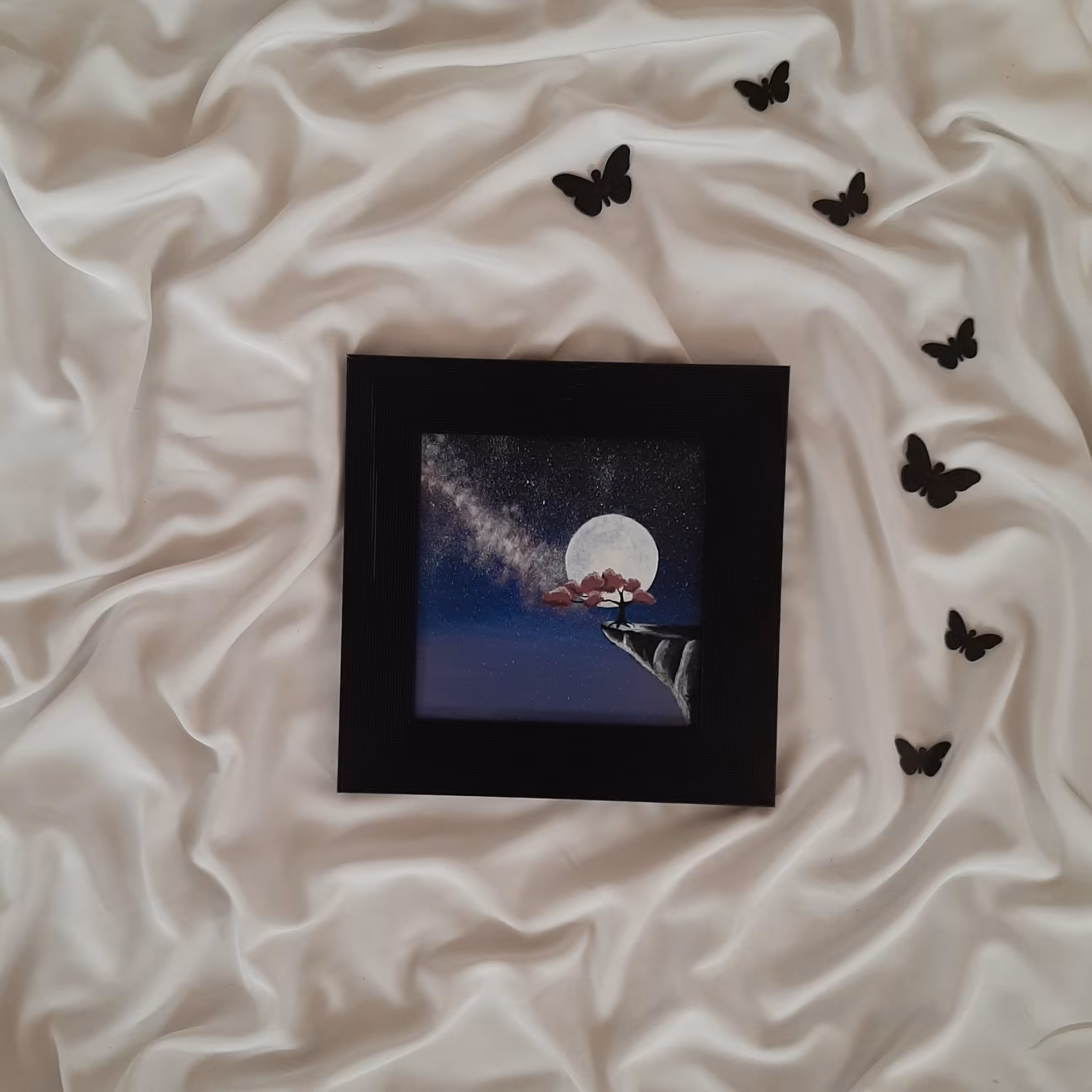 تابلو نقاشی رنگ اکریلیک شب ستاره ای بدون قاب