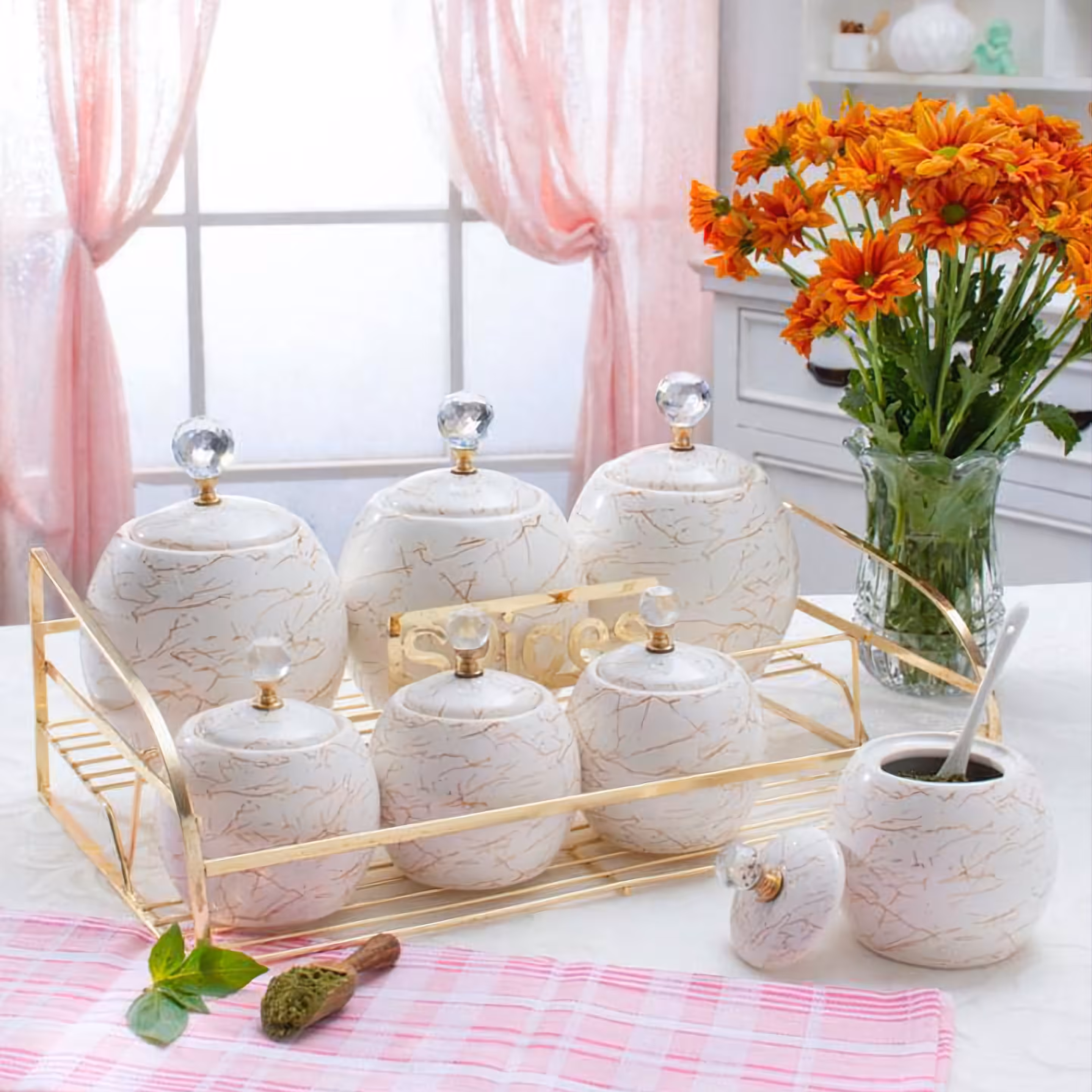 سرویس پاسماوری چینی 8 پارچه وارداتی طرح سنگ استند طلایی رنگ ثابت