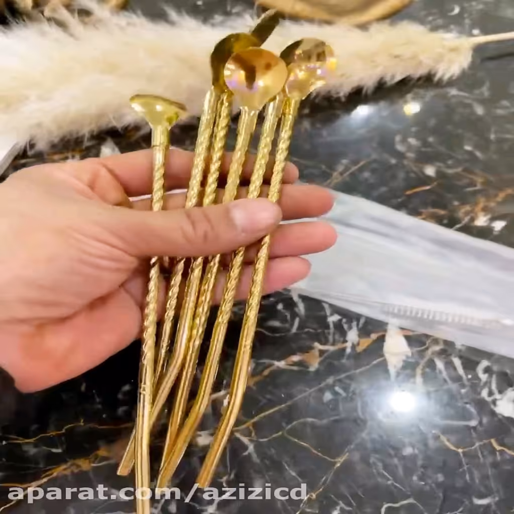 نی شربت استیل رنگ  طلایی