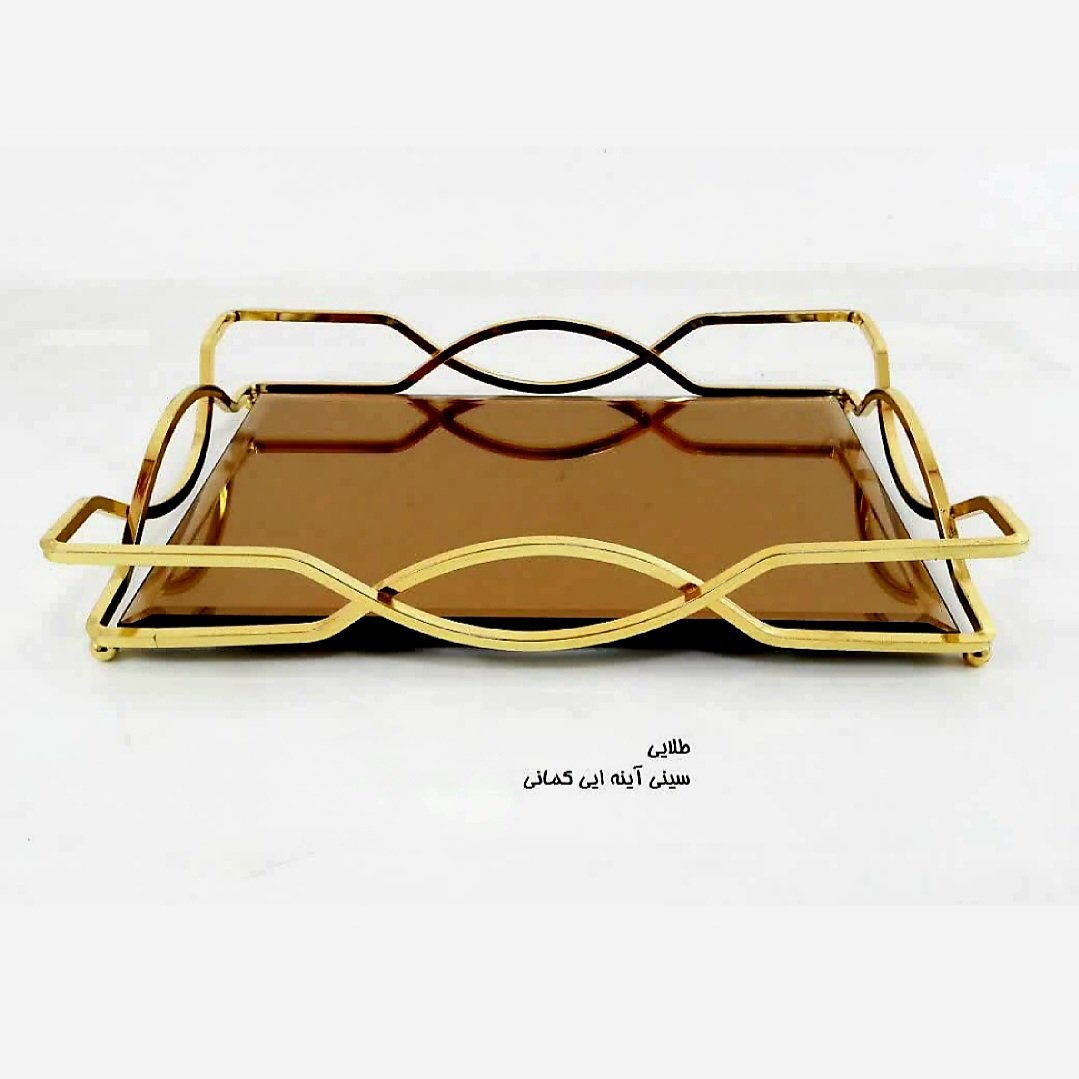 سینی آینه ای طلایی طرح کمانی سایز 38 در26