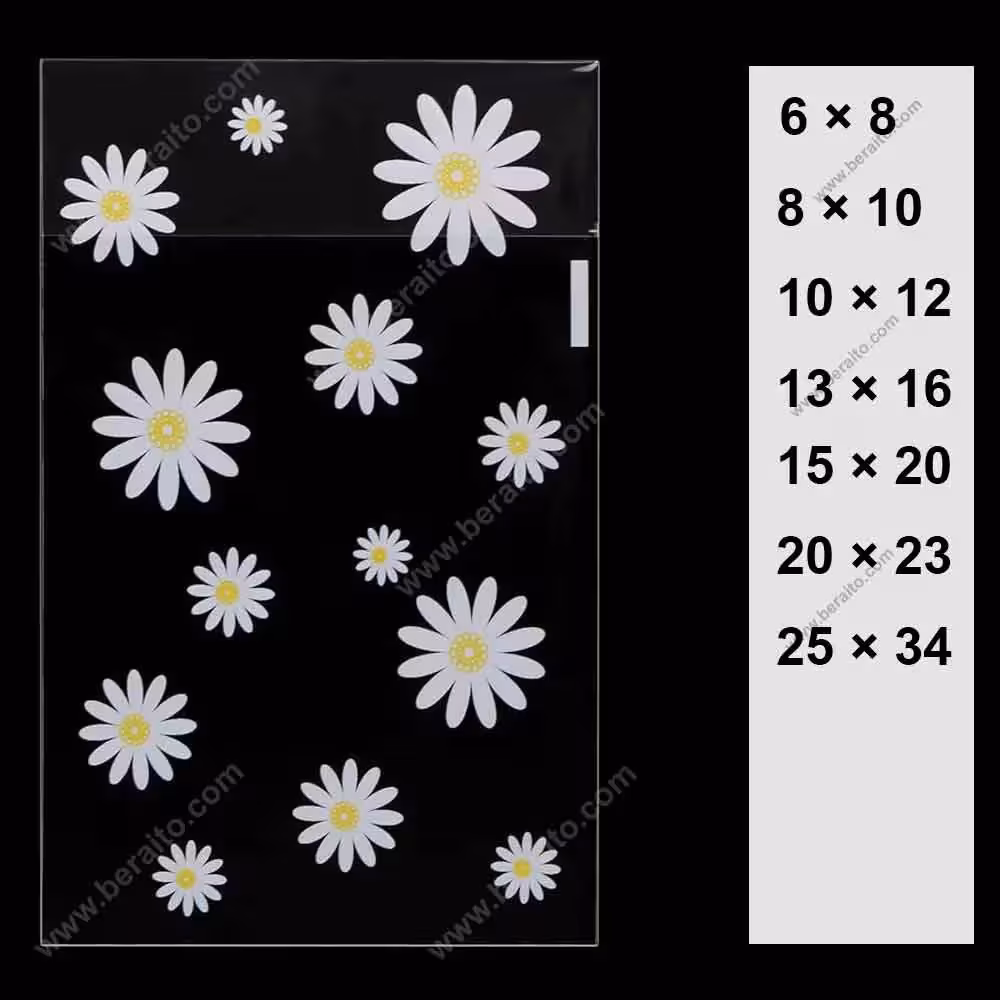 خرید سلفون لبه چسب دار شفاف طرح گل بابونه (سایز بندی) بسته 1 کیلویی