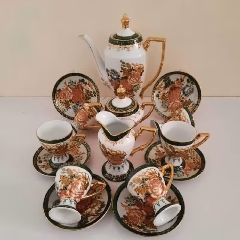 قهوه خوری زیبای طرح ایتالیا قطر فنجان 7 نعلبکی14 بسیار زیبا وظریف