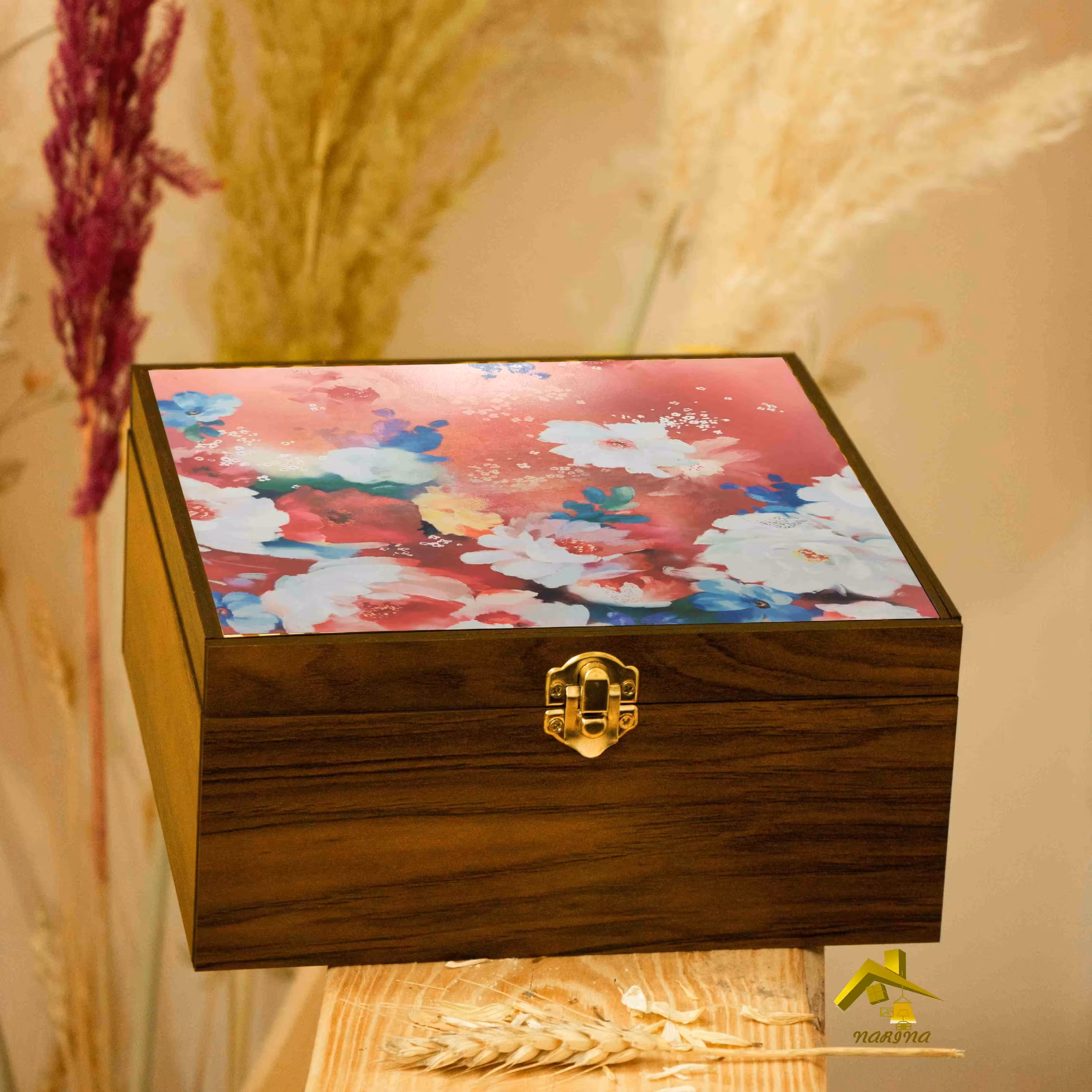 جعبه دمنوش چوبی باحجم وارتفاع بلندچاپ مستقیم روی چوب کد024

