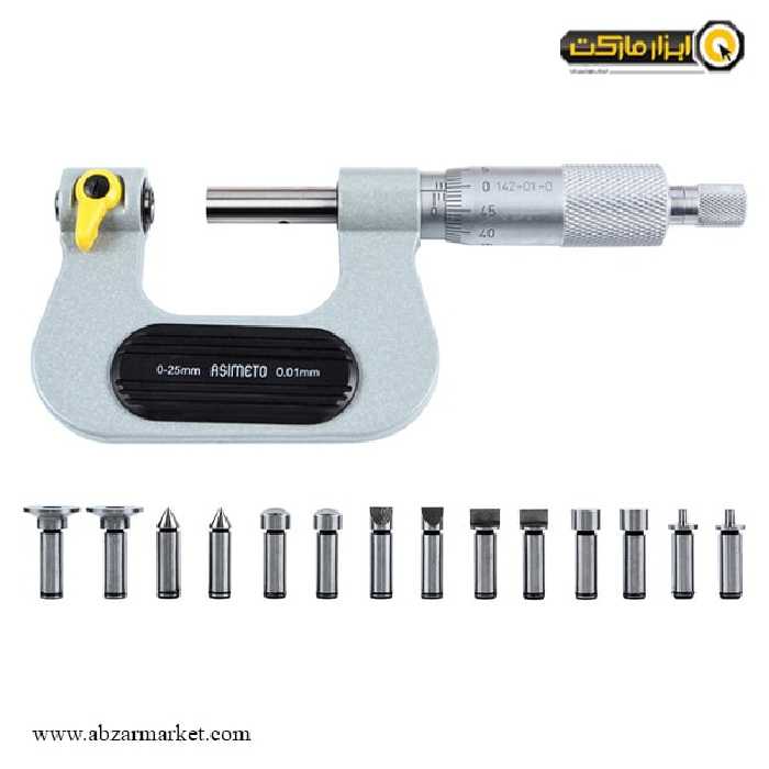 میکرومتر یونیورسال آسیمتو 25-0 خارج سر تعویض شو مدل 0-01-142