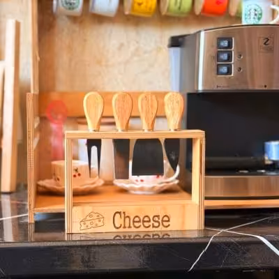 کارد صبحانه خوری دسته چوبی همراه با استند