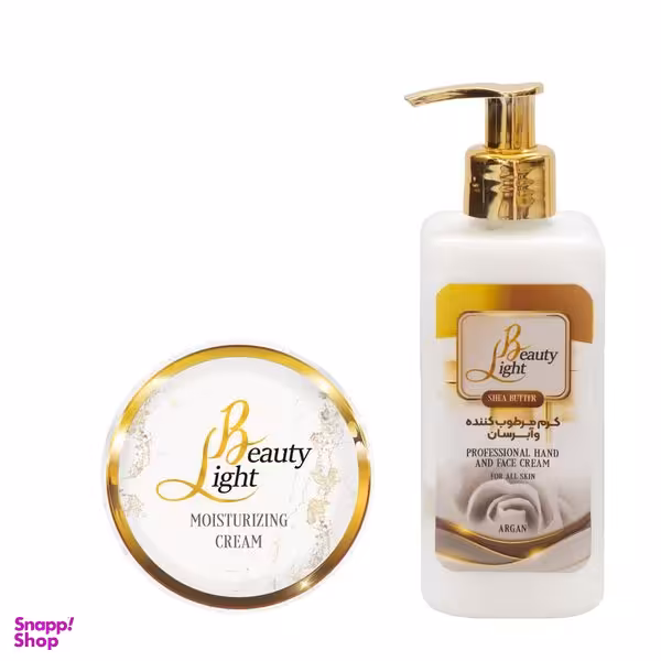 کرم آبرسان لایت بیوتی مدل آرگان شی باتر 200 میلی لیتر به همراه کرم مرطوب کننده لایت بیوتی  حجم 250 میلی لیتر