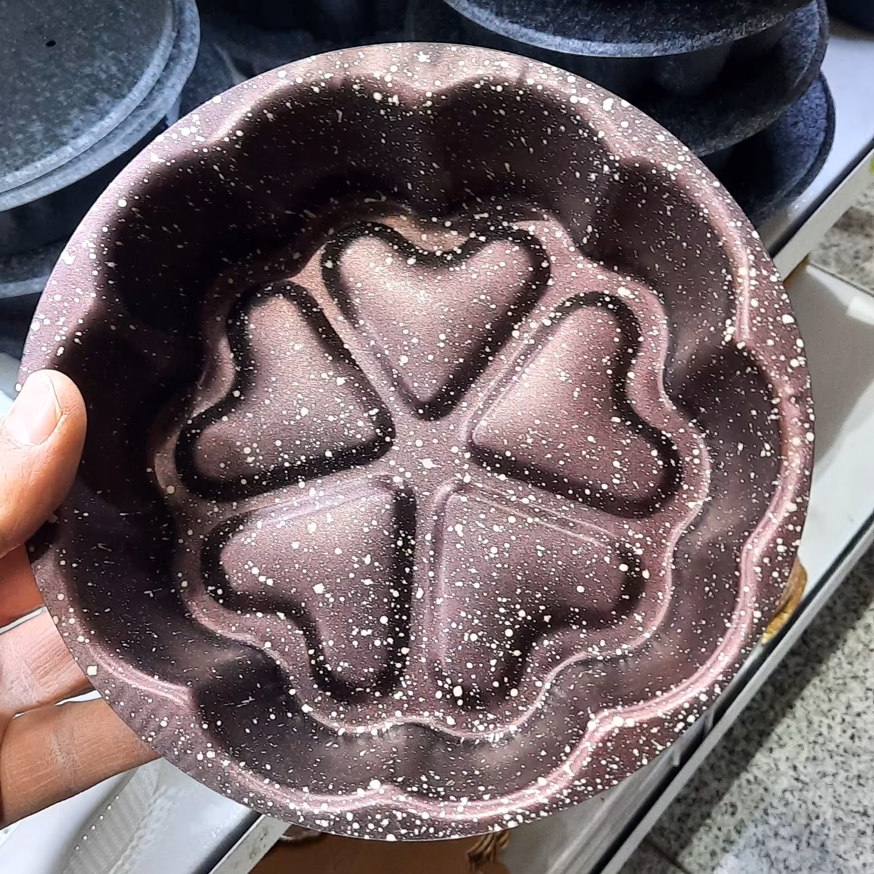 قالب تفلون گرانیتی ته چین و کته تک نفره طرح گل کف قلبی