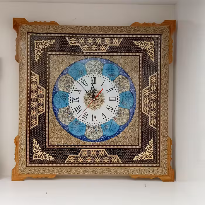ساعت دیواری تمام خاتم مربعی صفحه مینا