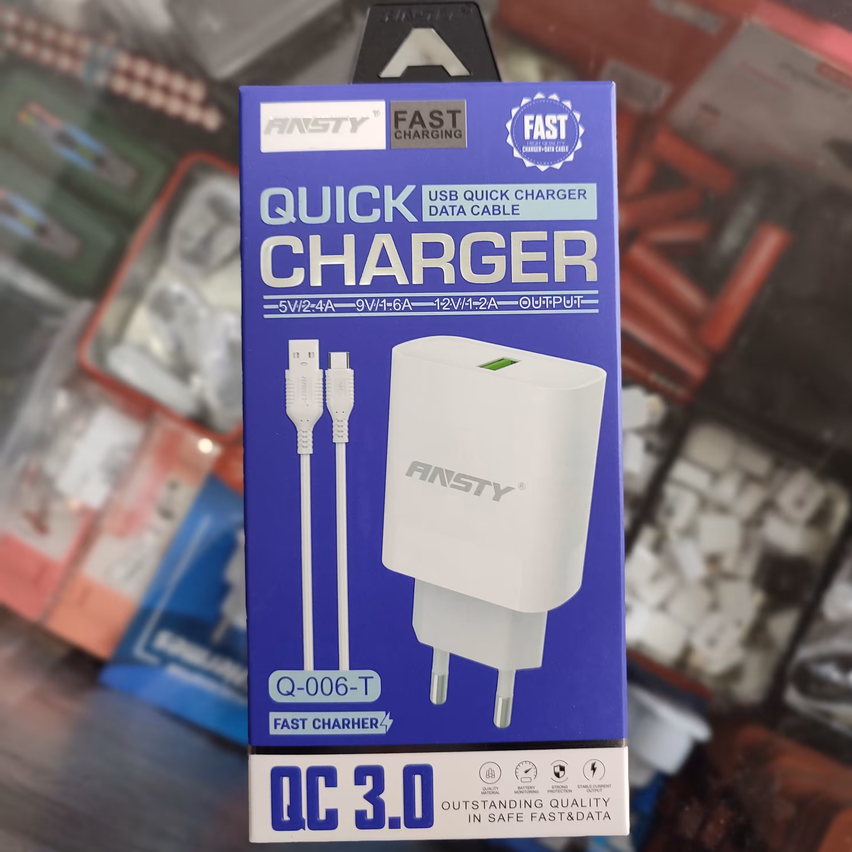 شارژر ( کله شارژ) فست به همراه کابل شارژ  تایپ سی ANSTY مدل Q-006-Tبه همراه گارانتی