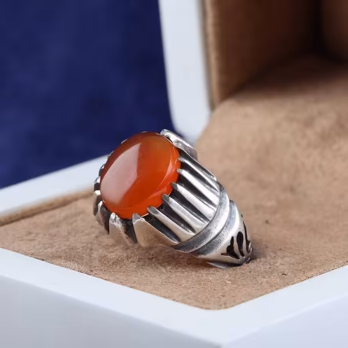 انگشتر نقره مردانه عقیق پرتقالی اصل ( انگشتر مردانه )