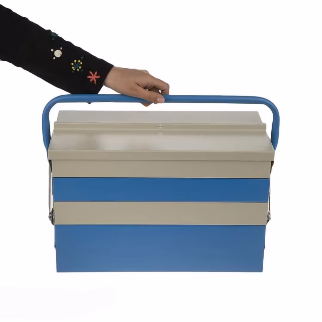 جعبه ابزار تمام فلزی طول 40 سانت دارای 4 طبقه مجزا ورق ضخیم رنگ ثابت ضد زنگ