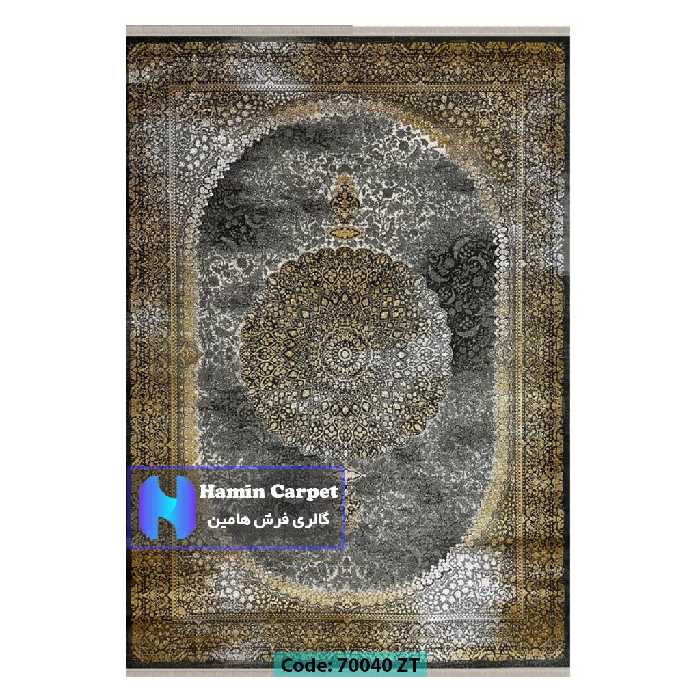 فرش 12 متری 700 شانه تراکم 2100 برجسته طرح وینتیج ترنج دار طلایی کد SZ70040ZT