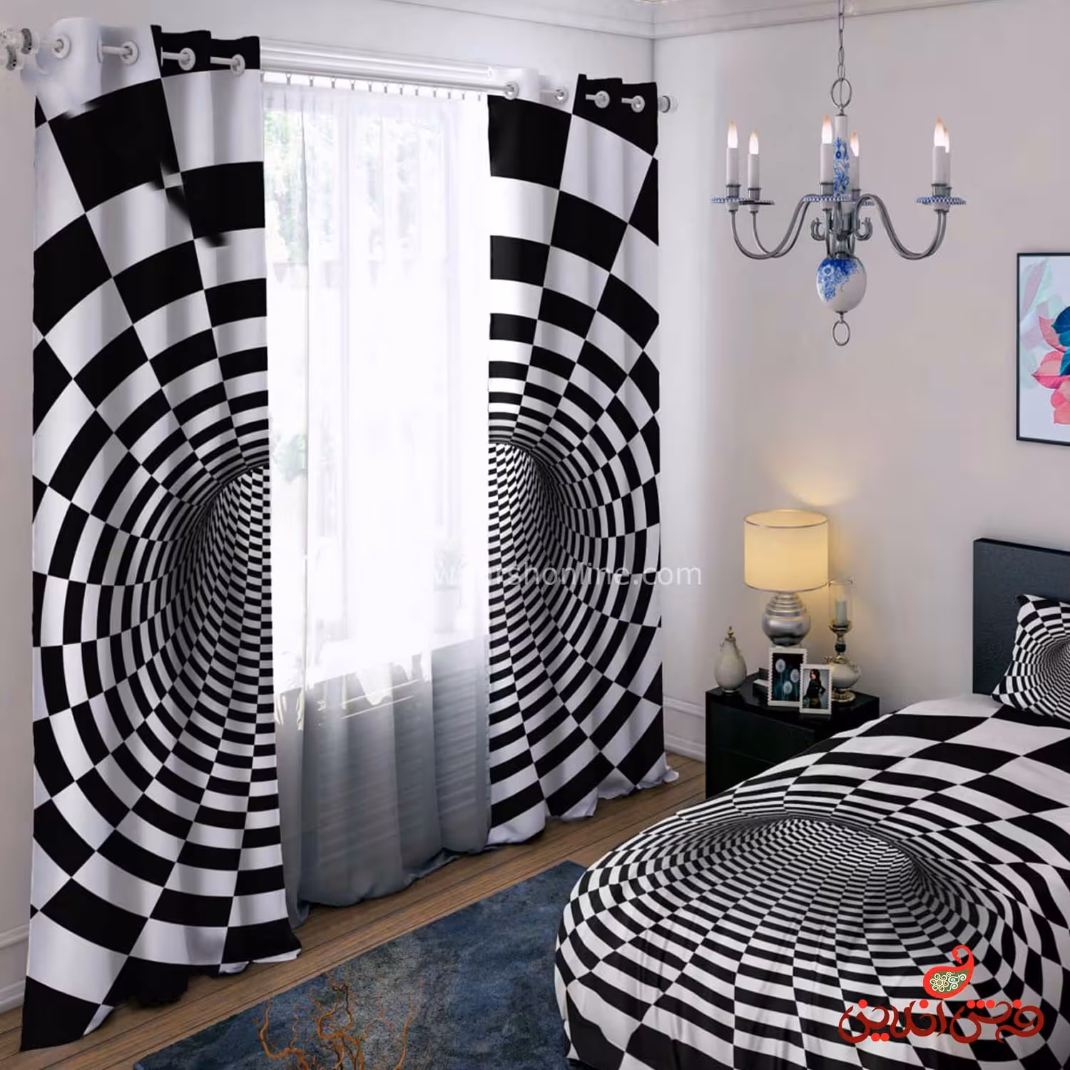 پرده 2 عددی طرح شطرنجی سه بعدی  کد 15045/1